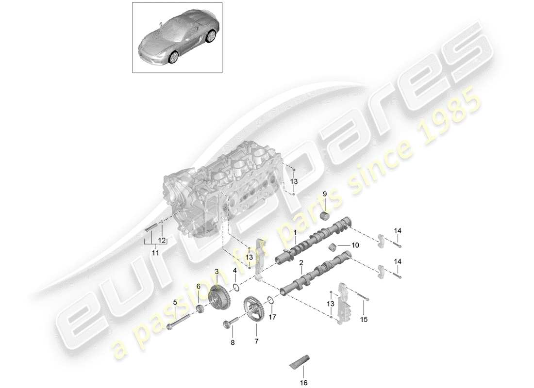 porsche 2016 (981 boxster spyder) diagrama de piezas del árbol de levas