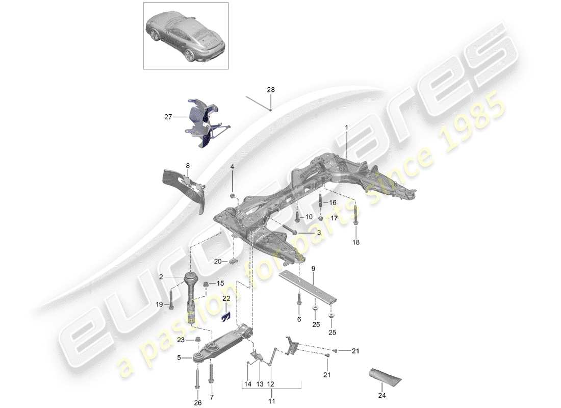 porsche 991 turbo (2019) diagrama de piezas del travesaño
