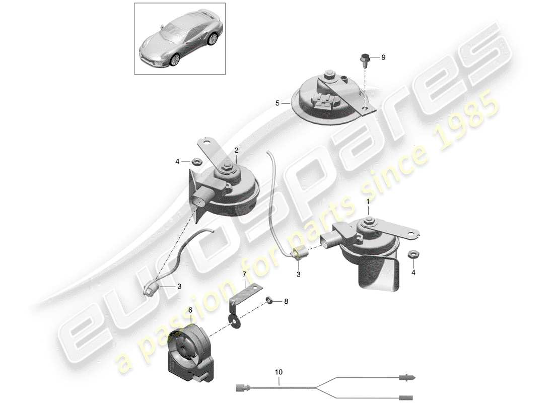 porsche 2014 (991-1 turbo) cuerno de fanfarria diagrama de piezas
