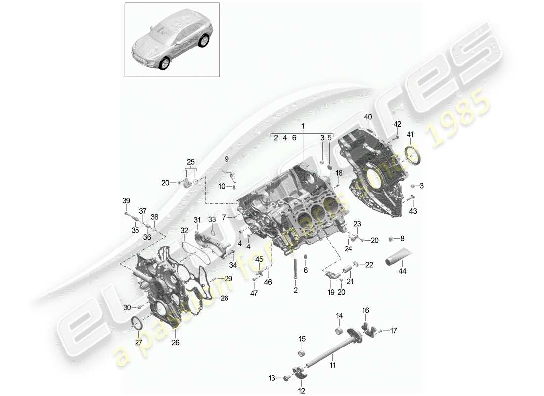 porsche 2015 (macan) crankcase diagrama de piezas