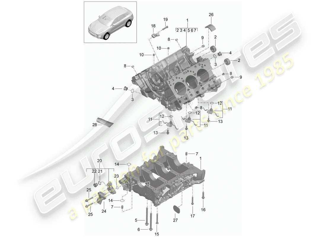 porsche 2016 (macan) crankcase diagrama de piezas