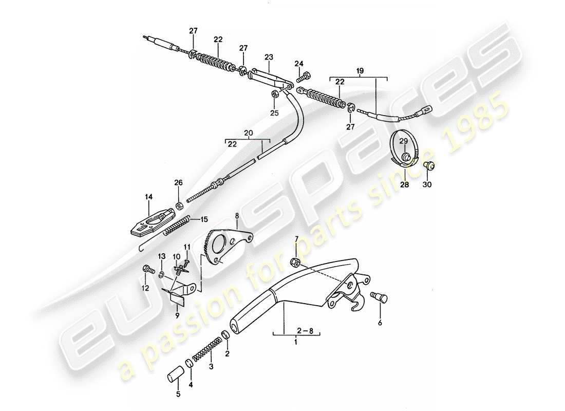 porsche 1994 (968) palanca de freno de mano diagrama de piezas