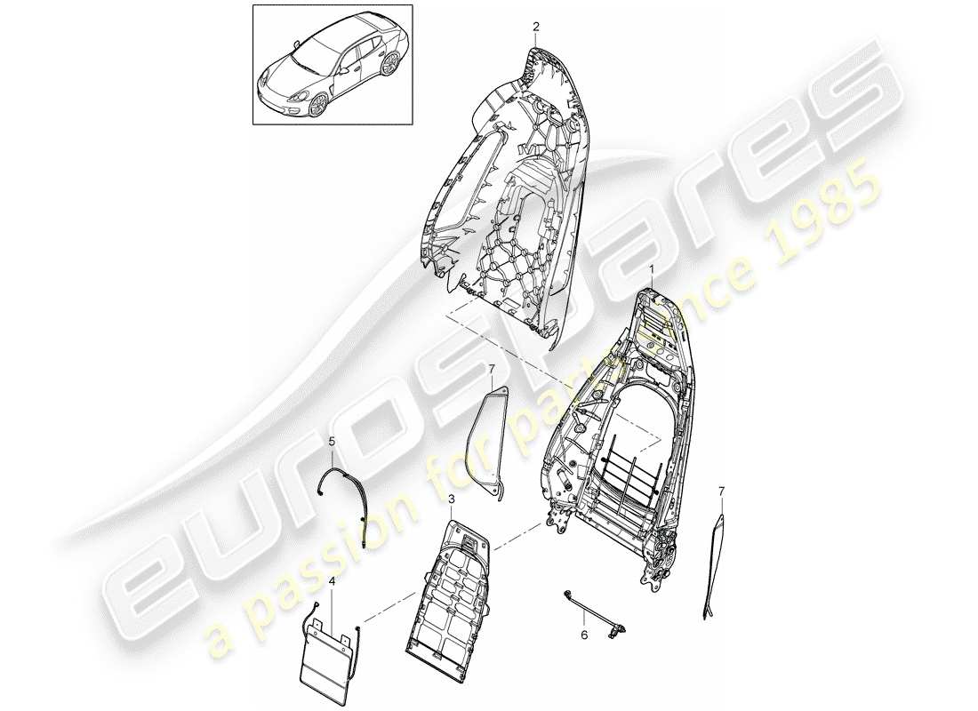 porsche 2011 (panamera 970) diagrama de piezas de la carcasa del respaldo
