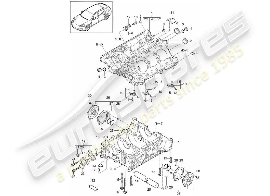 porsche 2015 (panamera 970) crankcase diagrama de piezas