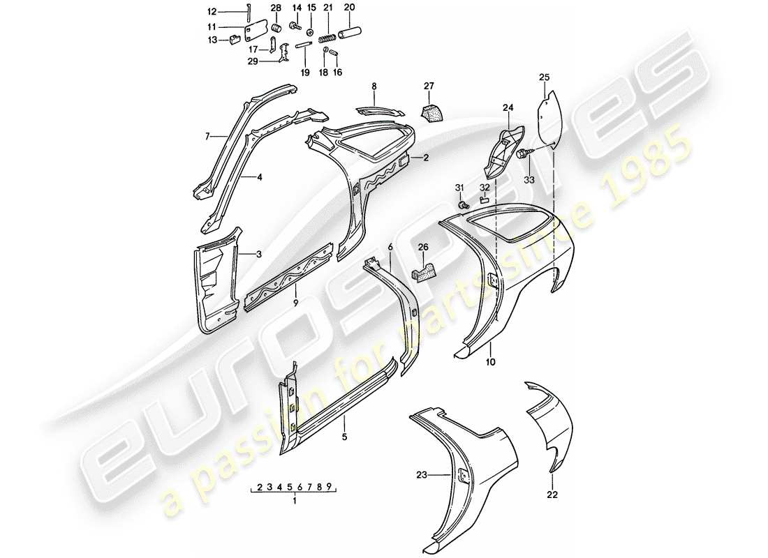 porsche 1983 (928) marco - panel lateral diagrama de piezas