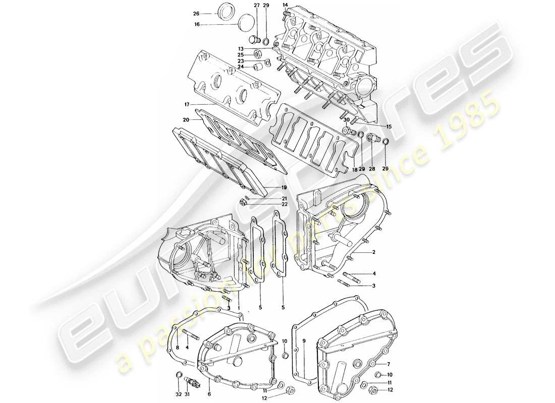 porsche 1976 (911 turbo) caja de cadena - carcasa del árbol de levas diagrama de piezas