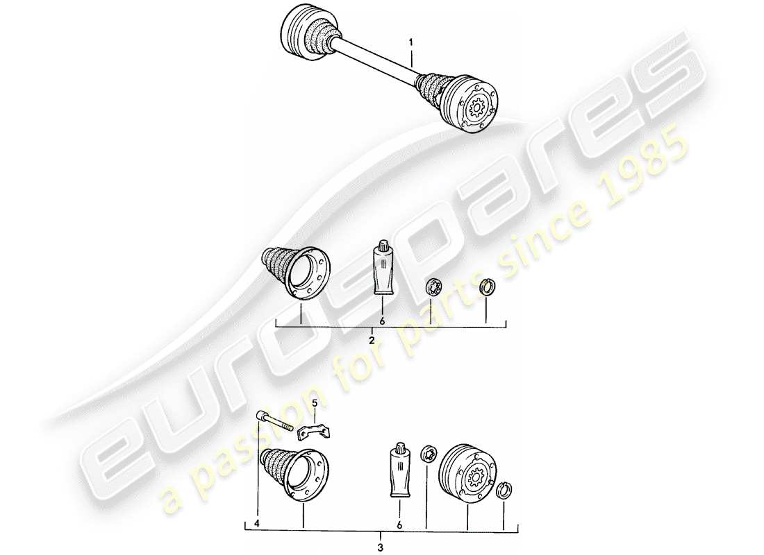 porsche 1982 (924) eje de accionamiento diagrama de piezas