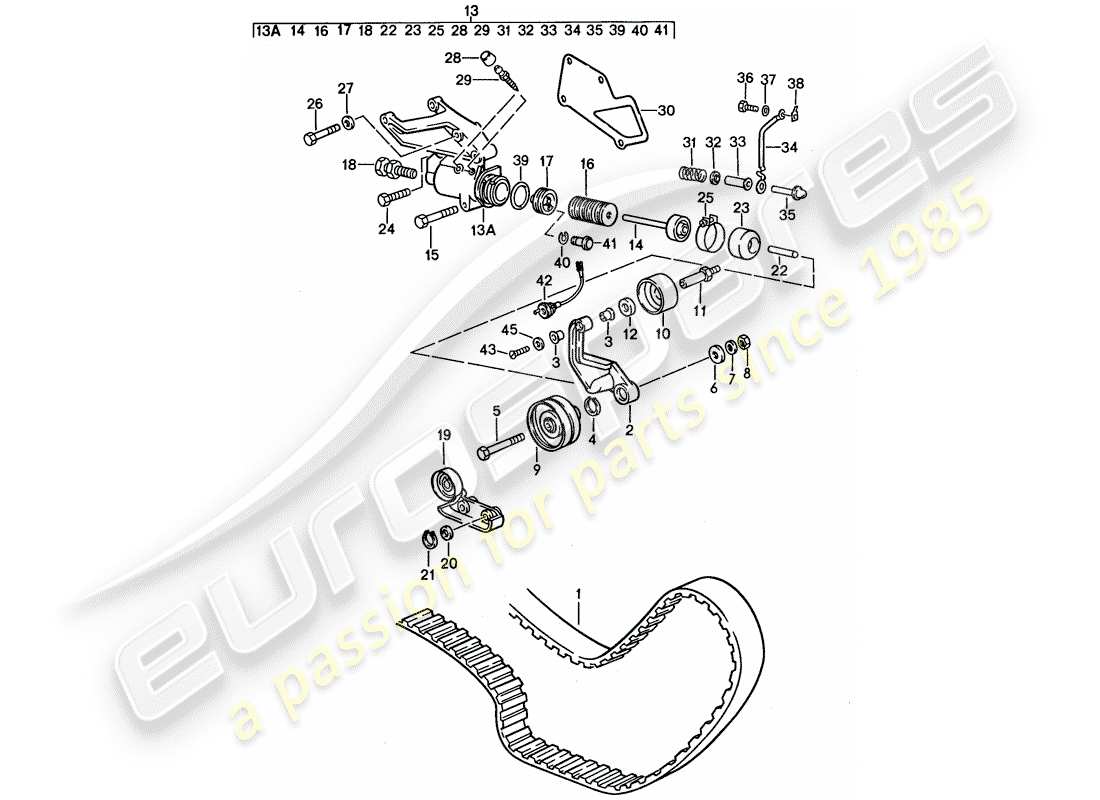 porsche 1991 (928) mecanismo de impulsión - árbol de levas diagrama de piezas