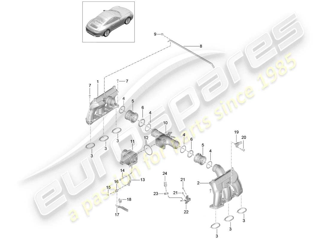 porsche 2020 (991-2) distribuidor de aire de admisión diagrama de piezas