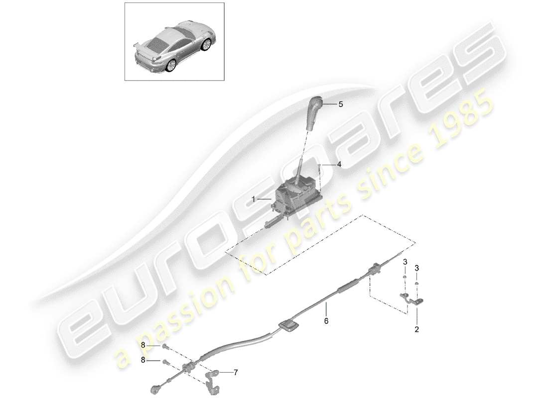 porsche 991 turbo (2015) palanca selectora diagrama de piezas