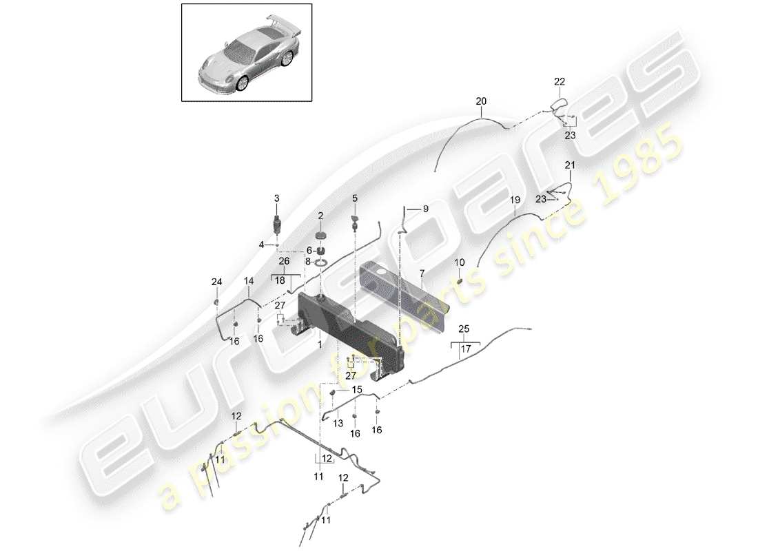 porsche 2015 (991-1 turbo) depósito de agua para agua diagrama de piezas
