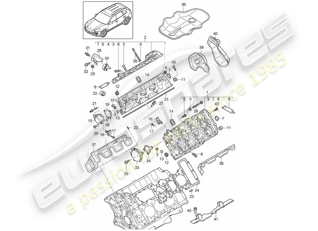 porsche 2011 (cayenne e2 92a) diagrama de piezas de la culata del cilindro
