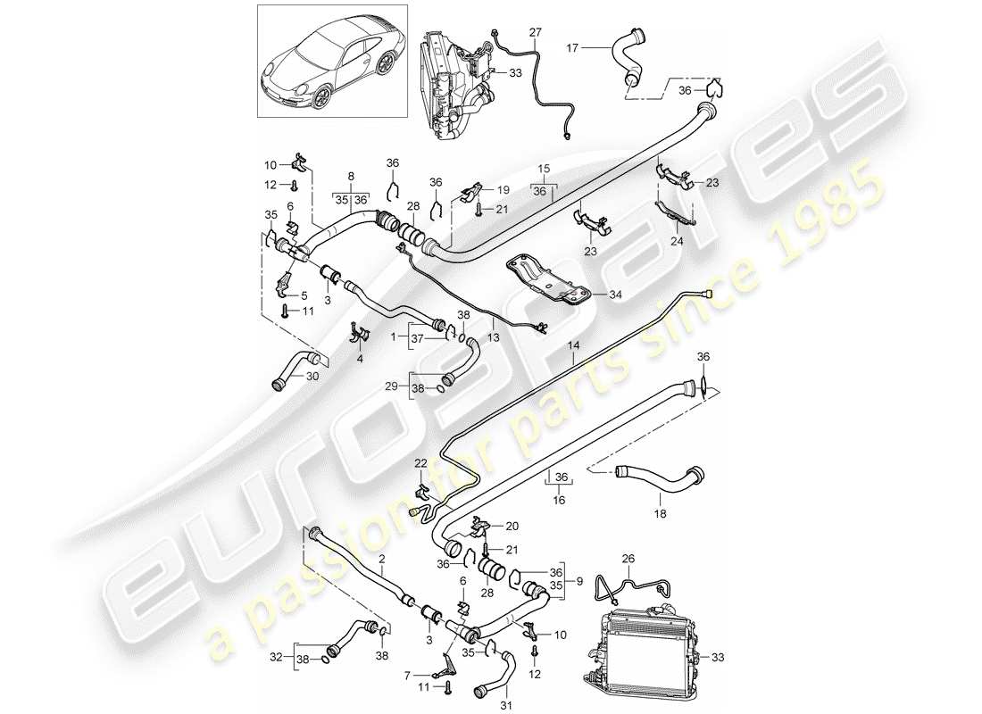 porsche 2012 (997-2) refrigeración por agua 2 diagrama de piezas