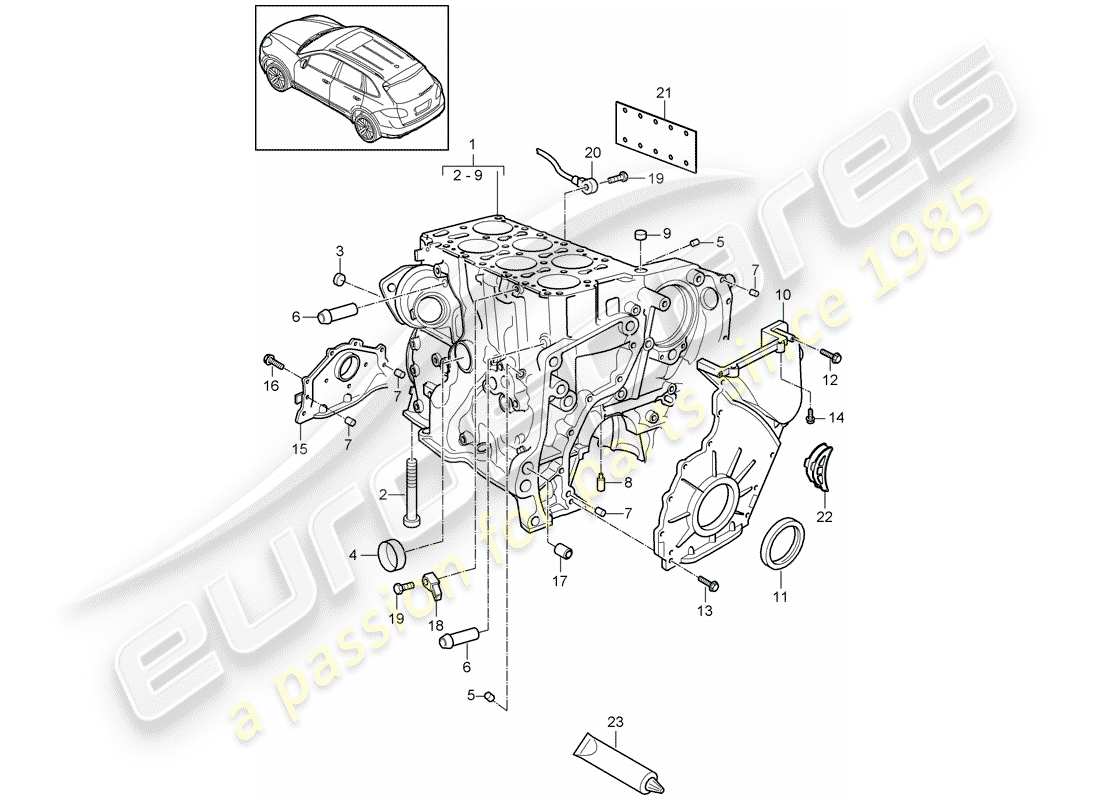 porsche 2014 (cayenne e2 92a) crankcase diagrama de piezas
