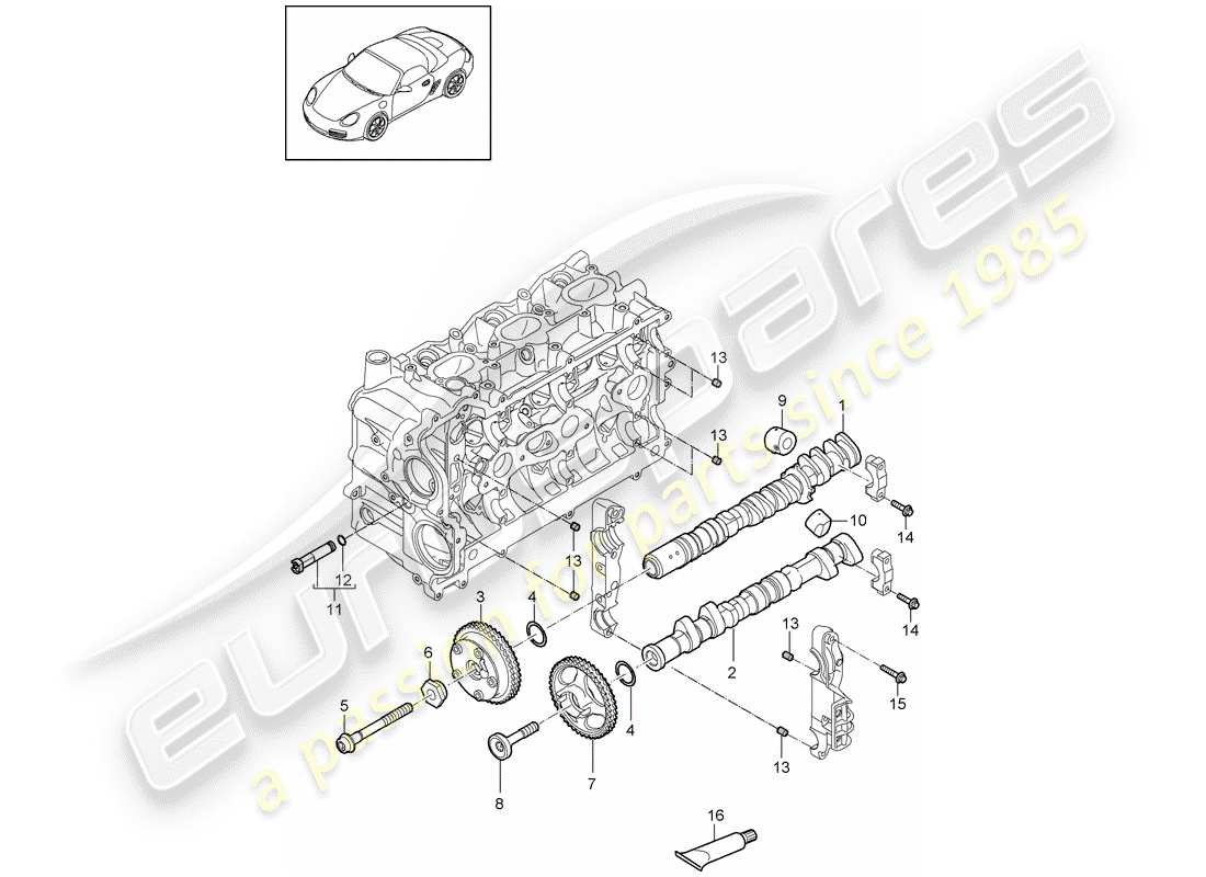 porsche 2011 (987 boxster) árbol de levas diagrama de piezas