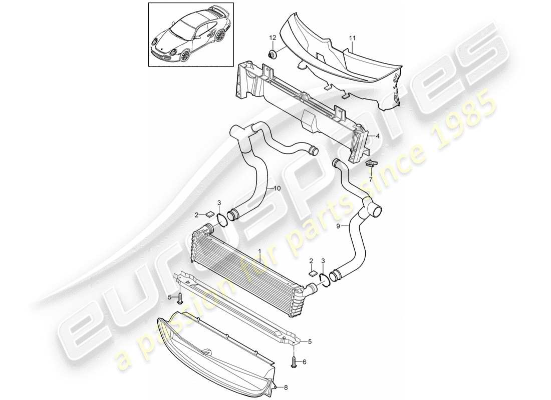 porsche 2013 (997-2 turbo / gt2 rs) diagrama de piezas del radiador