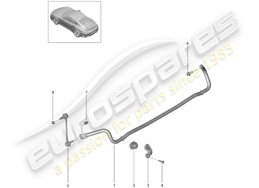 porsche 2017 (991-2 turbo) estabilizador diagrama de piezas