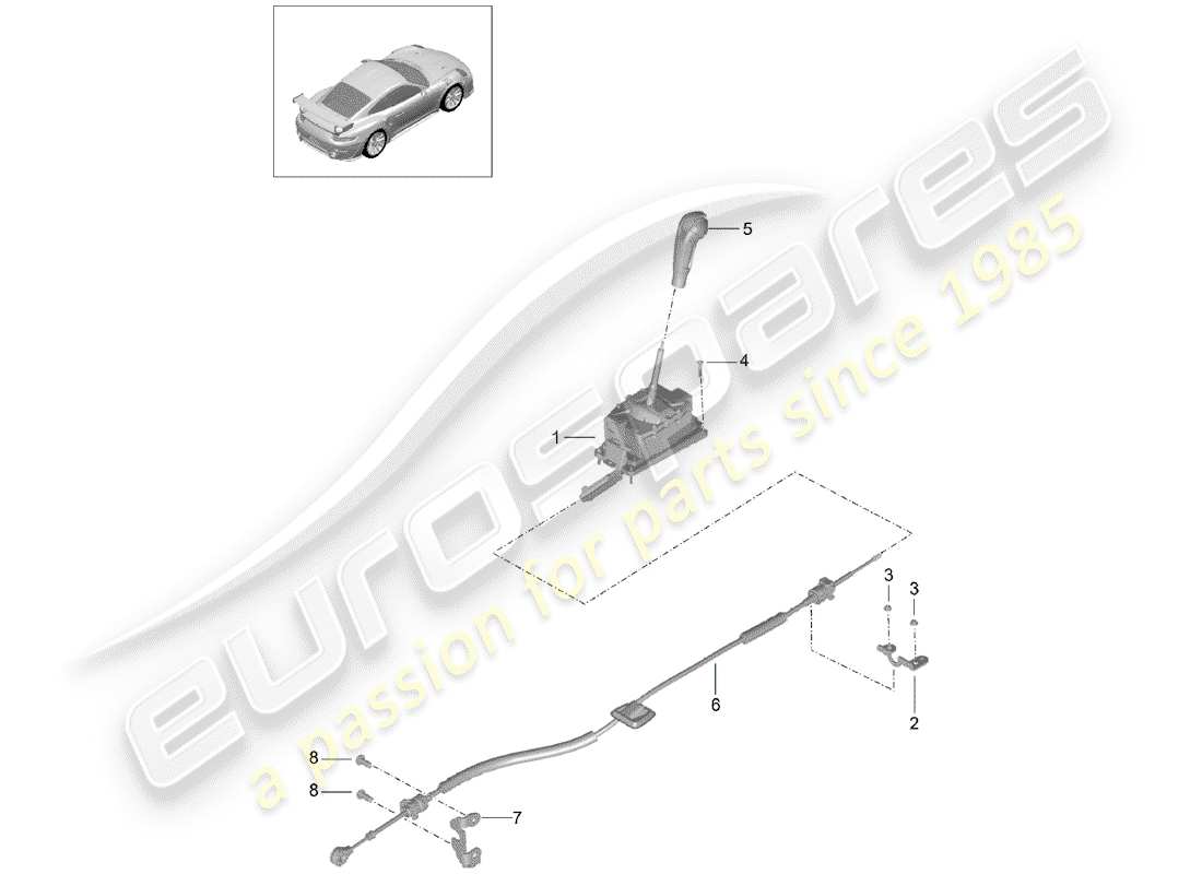 porsche 2014 (991-1 turbo) palanca selectora diagrama de piezas
