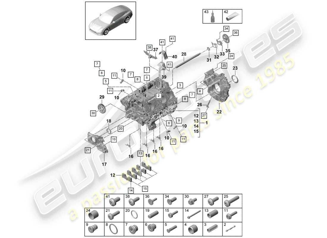 porsche 2017 (panamera 971-1) crankcase diagrama de piezas