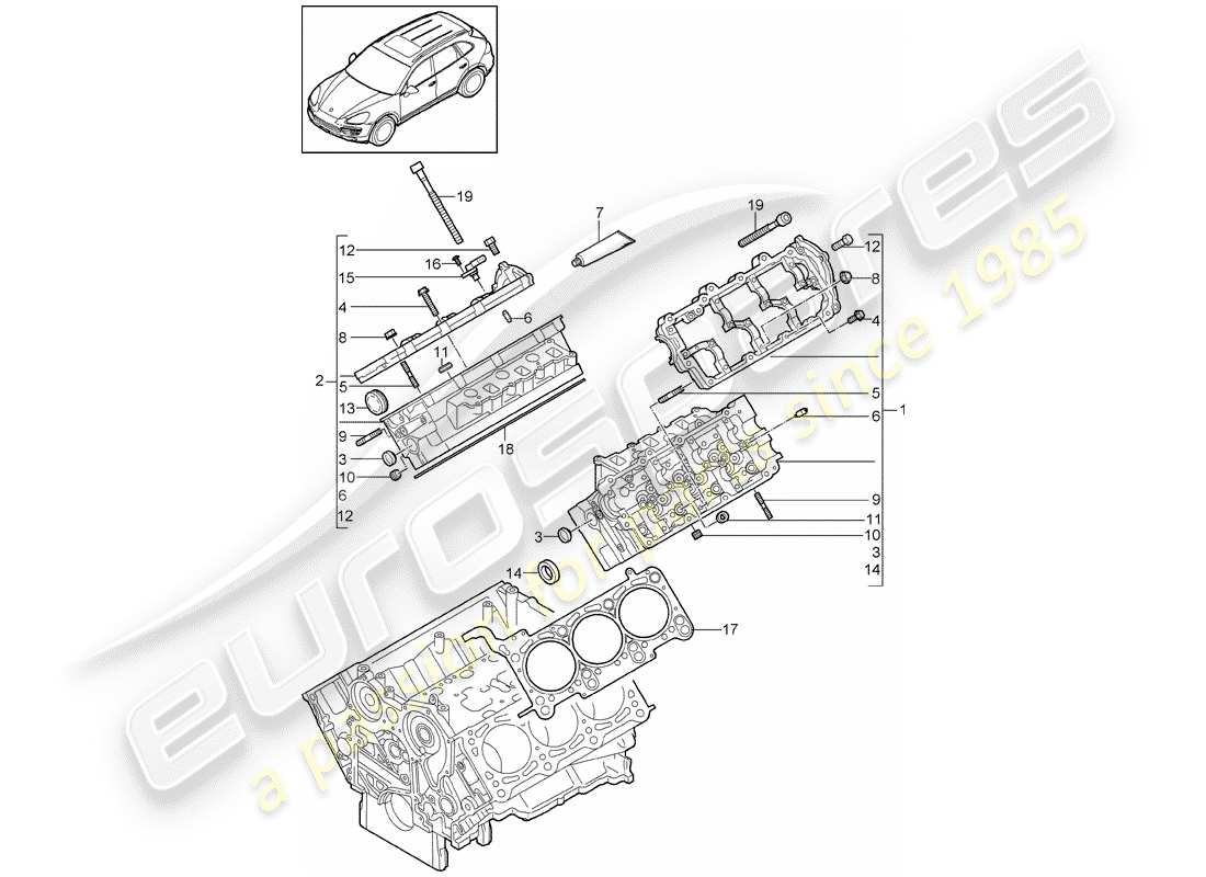 porsche 2015 (cayenne e2 92a) cabeza de cilindro diagrama de piezas