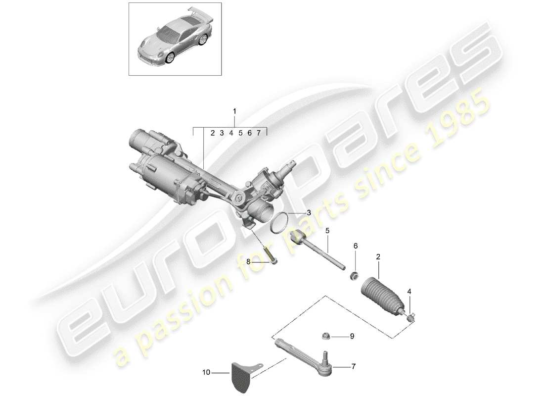 porsche 991 turbo (2017) diagrama de piezas del mecanismo de dirección