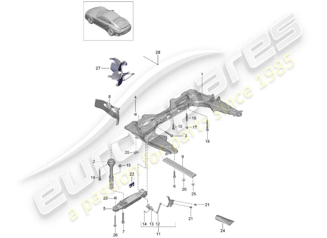 porsche 2017 (991-2 turbo) travesaño diagrama de piezas