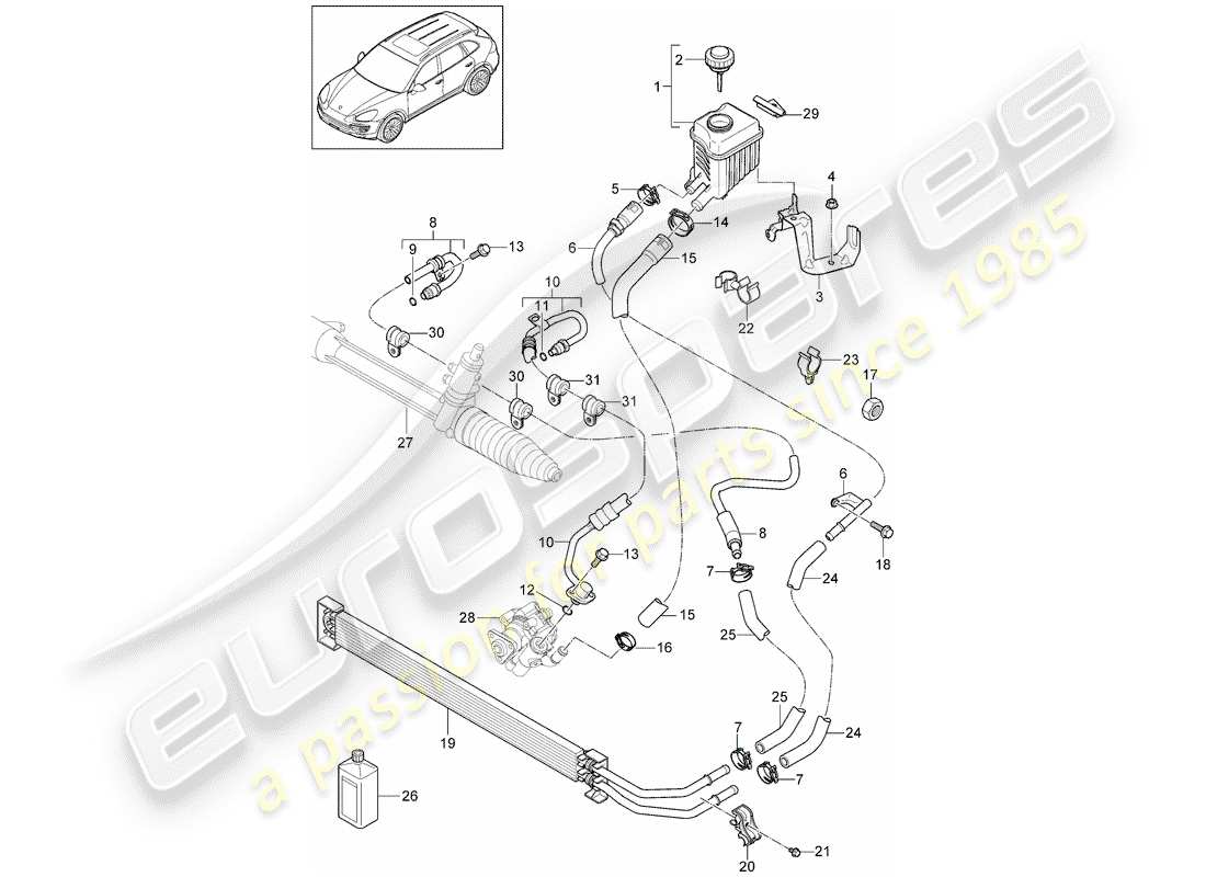 porsche 2012 (cayenne e2 92a) dirección asistida diagrama de piezas
