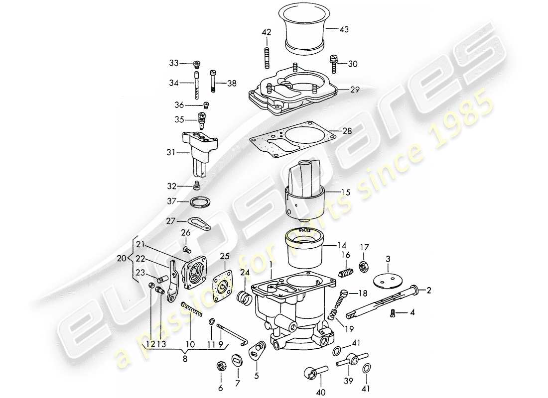 porsche 1966 (911/912) piezas únicas - para - carburador - - solex 40 pi-1 - - d >> - mj 1968 diagrama de piezas