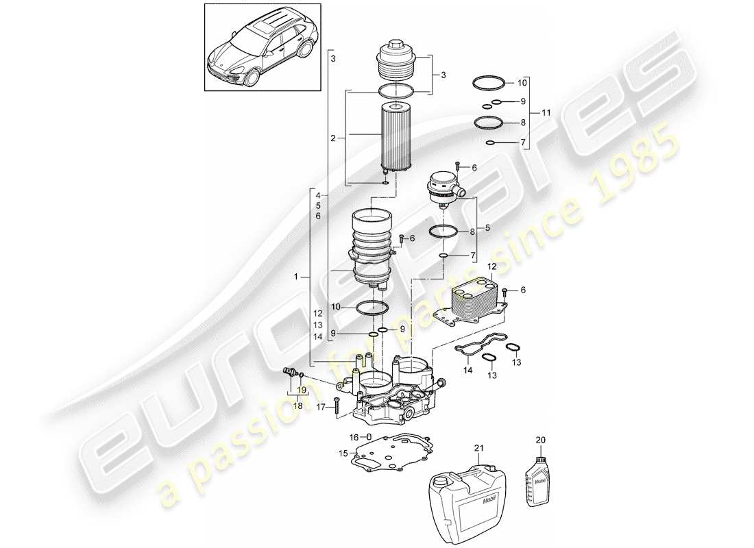 porsche cayenne e2 (2012) diagrama de piezas del filtro de aceite