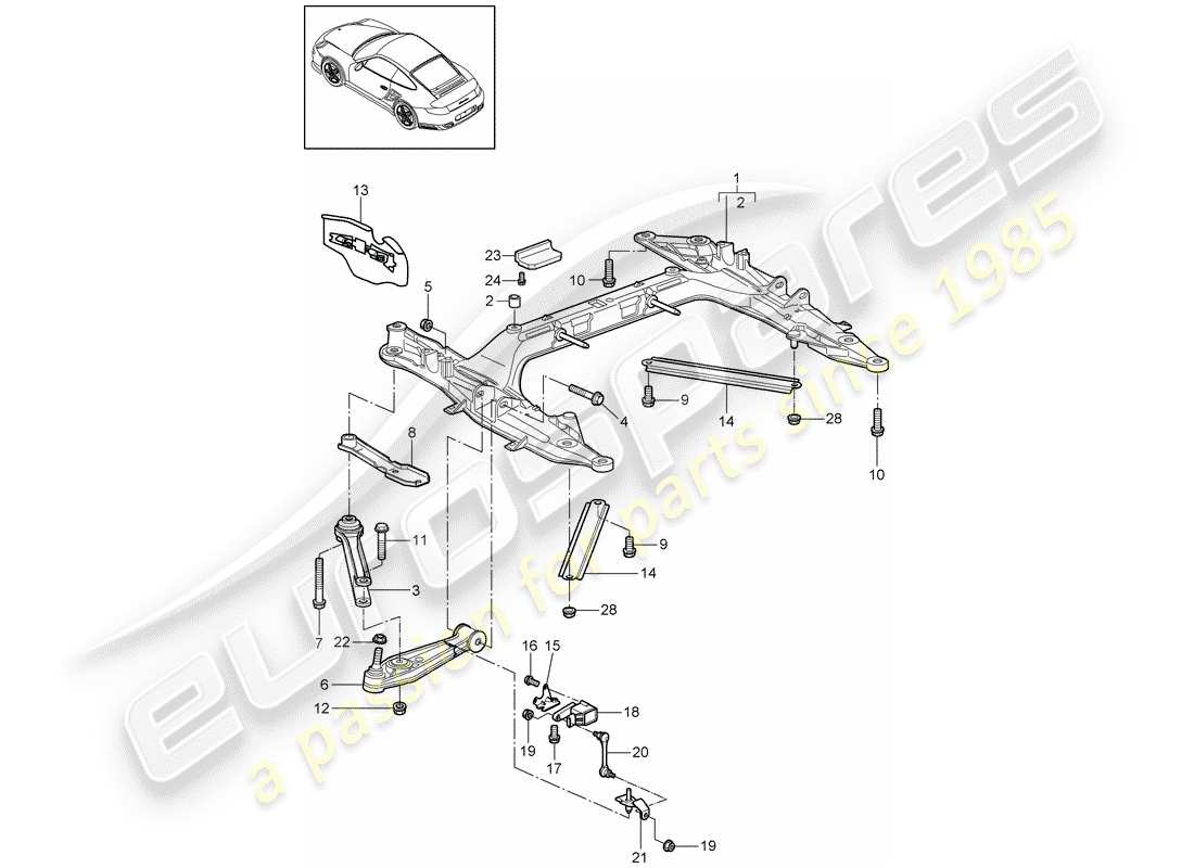 porsche 2011 (997-2 turbo / gt2 rs) travesaño diagrama de piezas