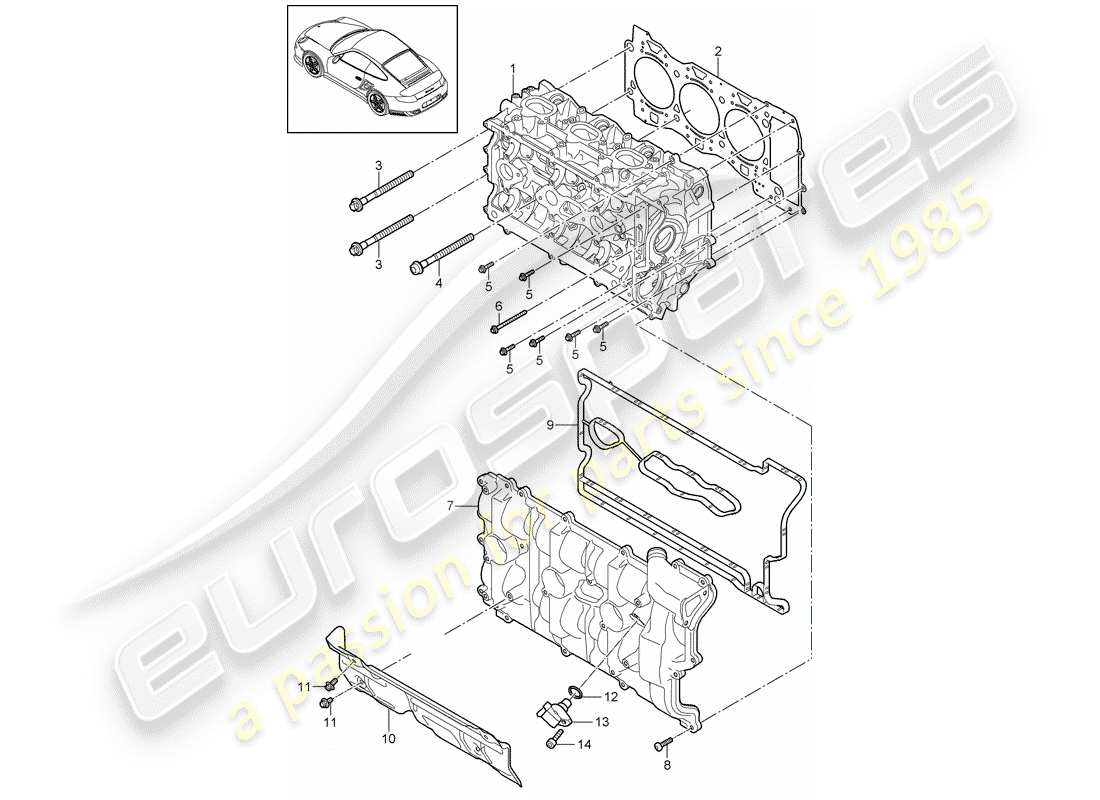 porsche 2011 (997-2 turbo / gt2 rs) cabeza de cilindro diagrama de piezas