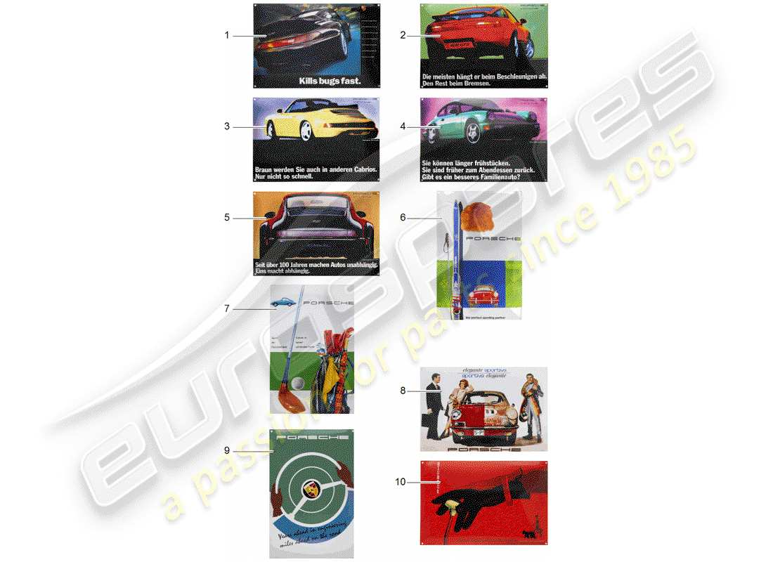 porsche 2005 (accessories) pegatina - porsche diagrama de piezas clásico