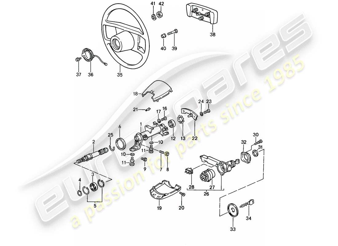 porsche 1989 (911) piezas de dirección diagrama de piezas