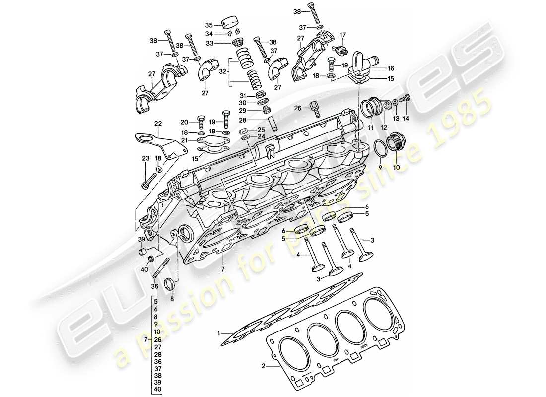 porsche 1983 (928) culata - 4 - válvula - d - mj 1985>> - set de reparación para mantenimiento - ver ilustración: diagrama de piezas