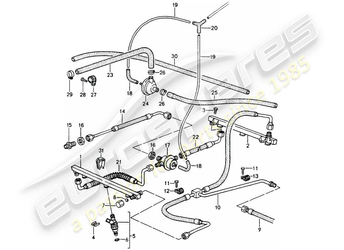 porsche 1990 (964) l-jetronic - líneas diagrama de piezas