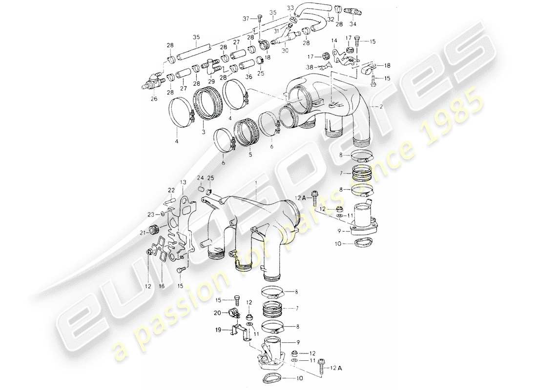 porsche 1994 (964) l-jetronic - distribuidor de aire de admisión diagrama de piezas
