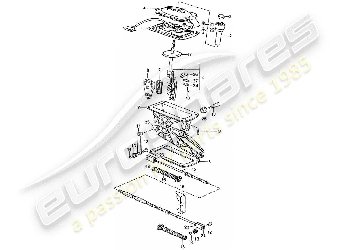 porsche 1994 (964) palanca selectora - tiptronic - d >> - mj 1991 diagrama de piezas