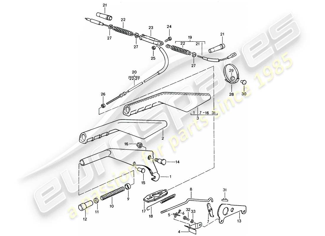 porsche 1990 (944) palanca de freno de mano diagrama de piezas