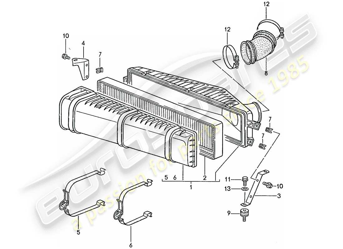 porsche 1991 (944) sistema de limpieza de aire diagrama de piezas