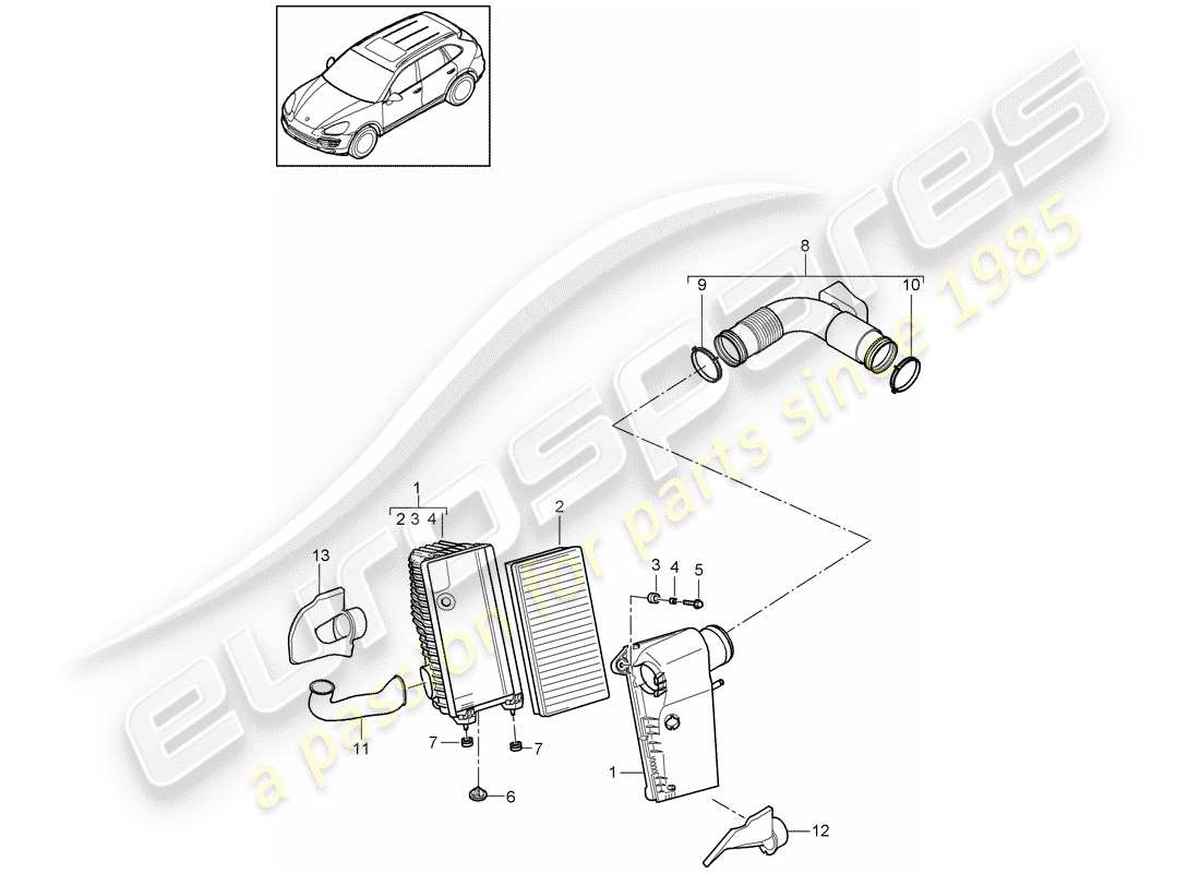 porsche cayenne e2 (2012) filtro de aire con conexión diagrama de piezas