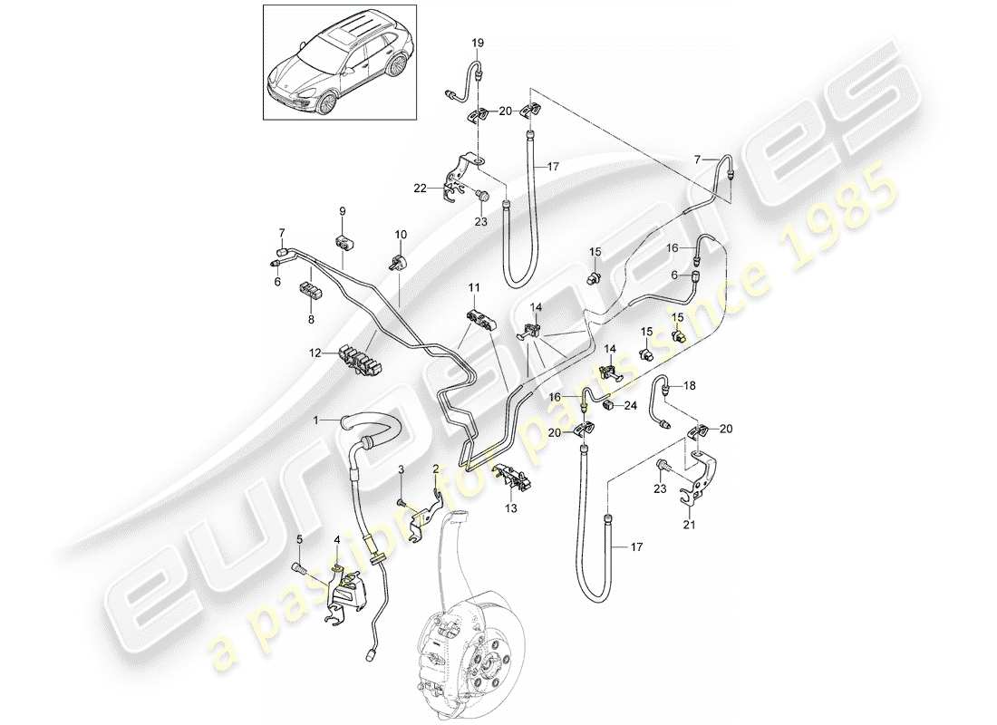 porsche 2012 (cayenne e2 92a) línea de freno diagrama de piezas