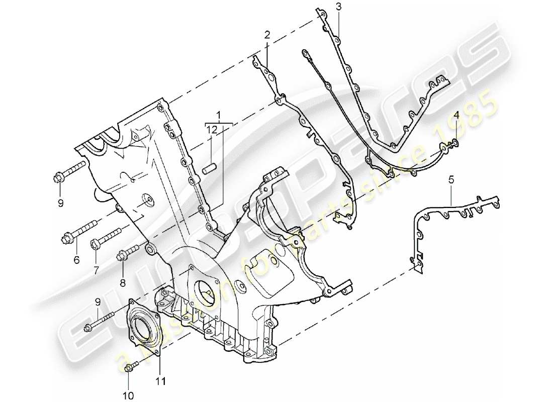 porsche 2005 (cayenne e1 9pa) cubierta para cadena de distribución diagrama de piezas