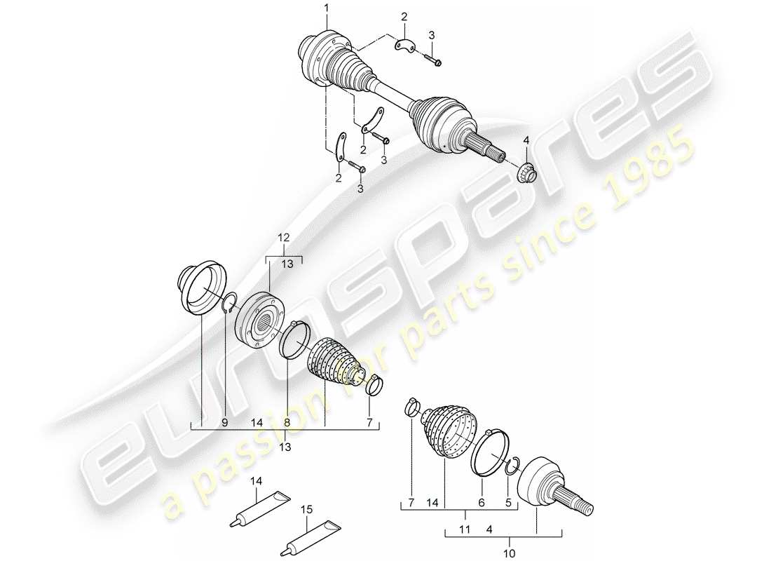 porsche 2008 (cayenne e1 9pa) diagrama de piezas del eje de transmisión