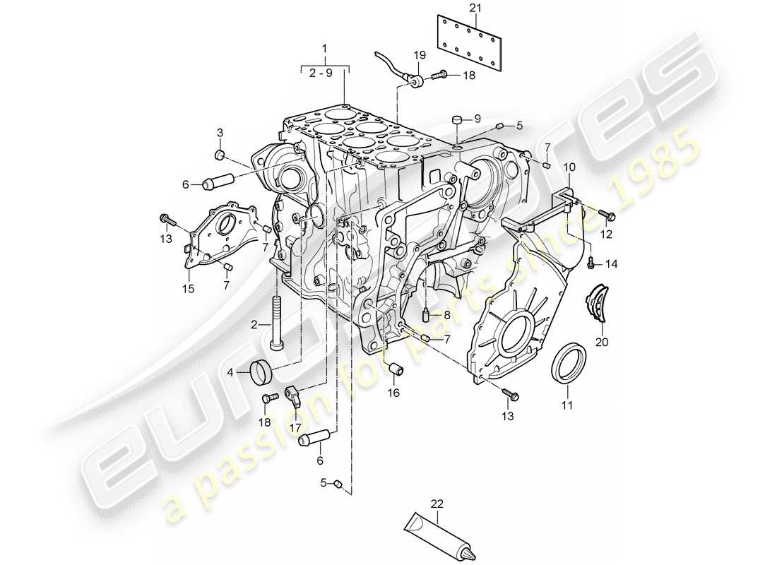 porsche 2008 (cayenne e1 9pa) crankcase diagrama de piezas
