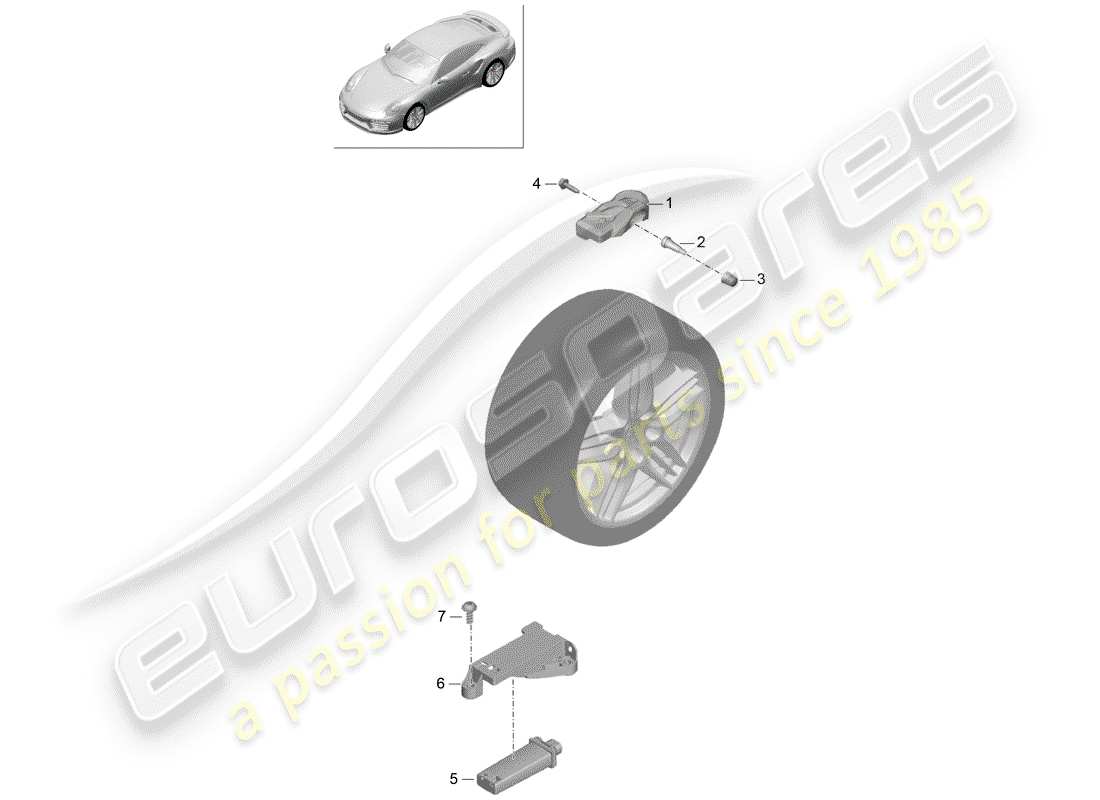 porsche 2014 (991-1 turbo) sistema de control de presión de neumáticos diagrama de piezas