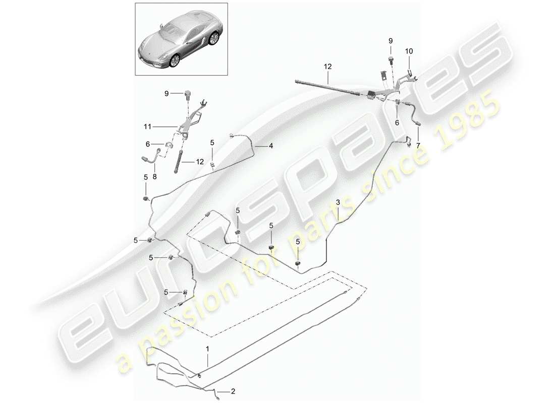 porsche 2014 (981 cayman) diagrama de piezas de líneas de freno