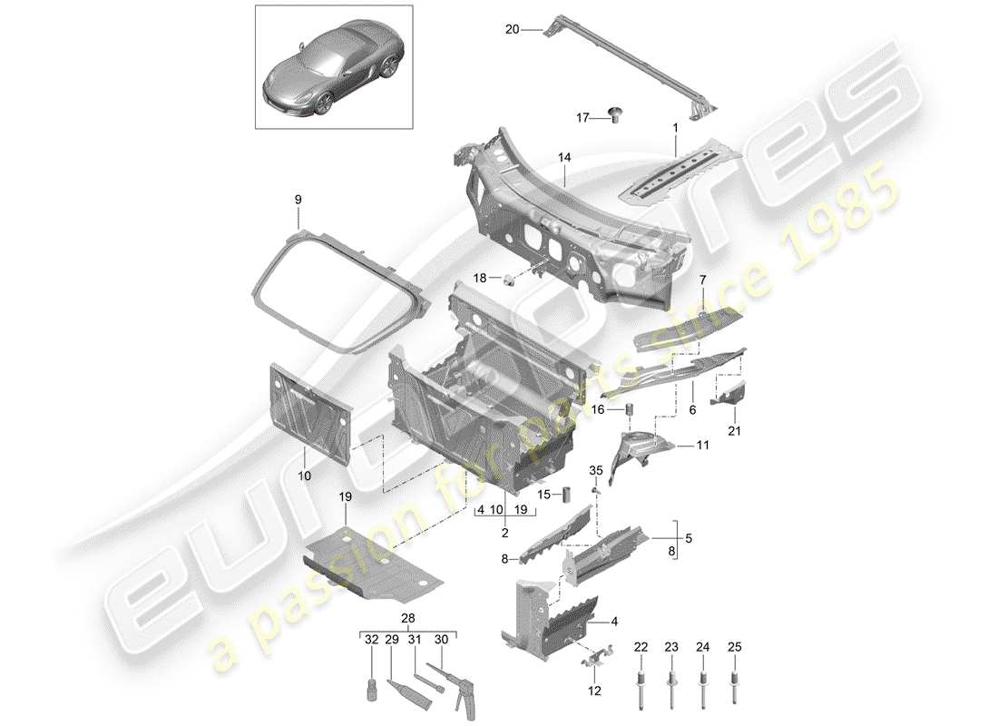 porsche 2012 (981 boxster) interfaz diagrama de piezas