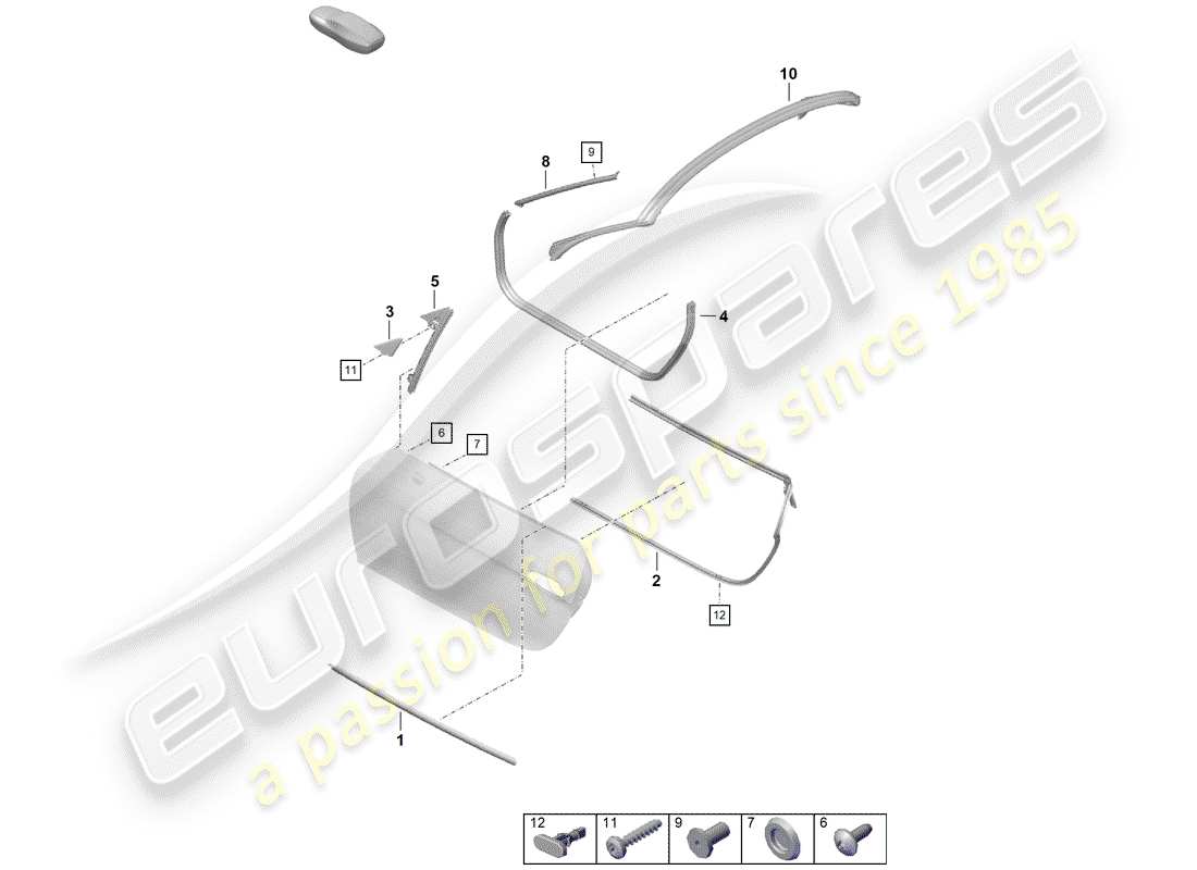 porsche 2020 (718 boxster spyder) diagrama de piezas del sello de puerta