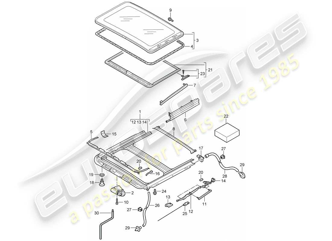 porsche 2005 (cayenne e1 9pa) diagrama de piezas del techo corredizo de vidrio