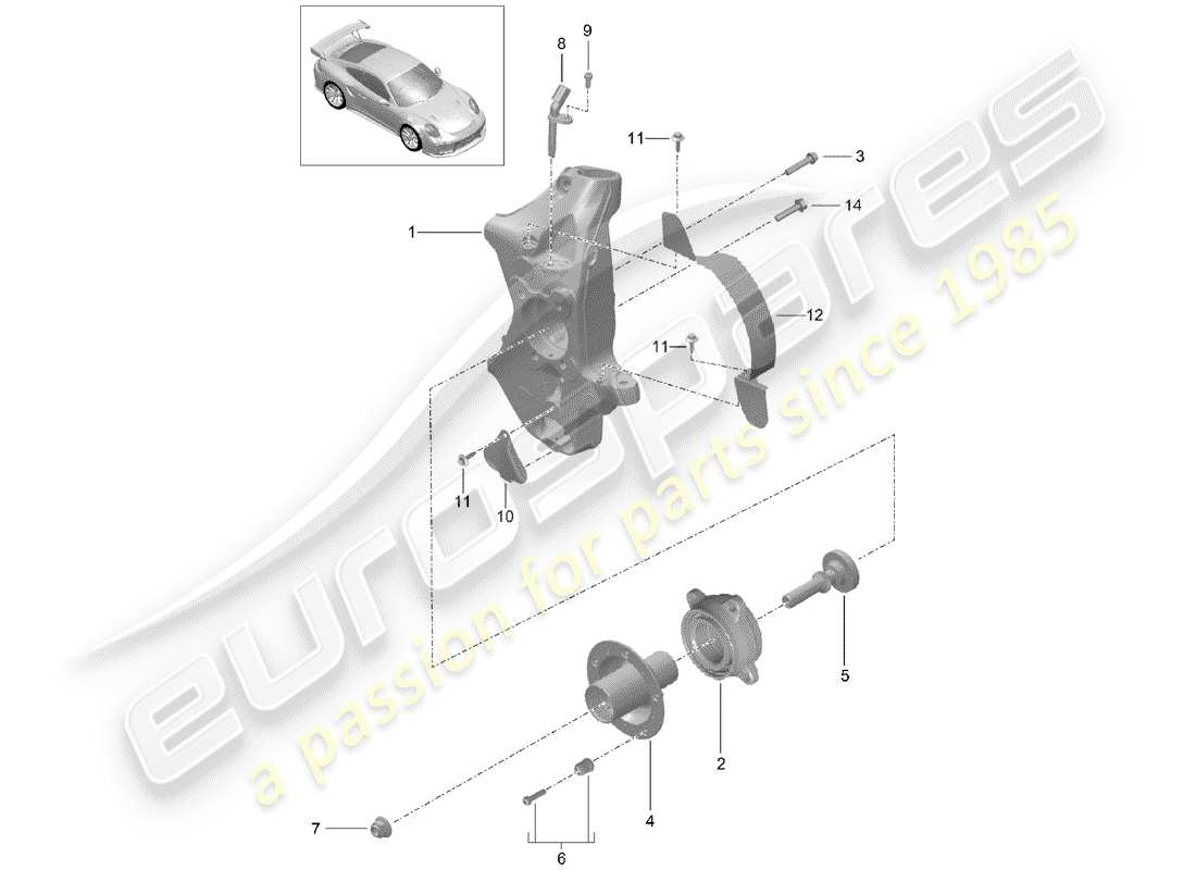 porsche 2016 (991-1 turbo) diagrama de piezas del portador de ruedas